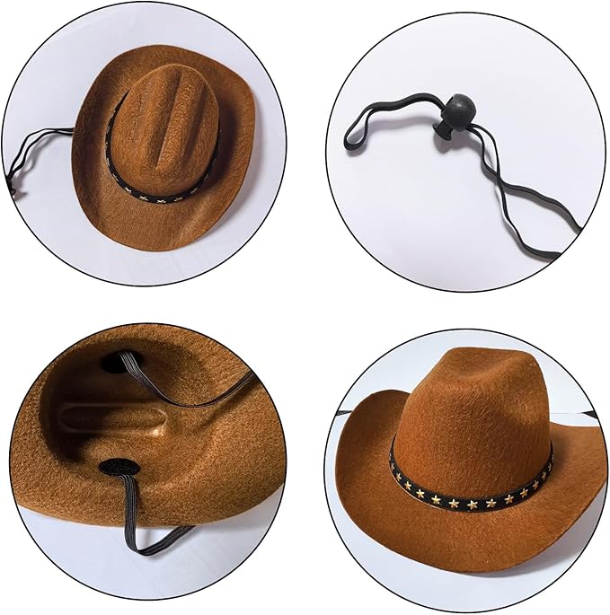 Dog Cowboy Hat Cat Cowboy Hat Mini Cowboy Hat for Dogs Cat Pet Cowboy Costume with Bandana Scarf Holiday Halloween Pet Party Decoration (Black, Small)