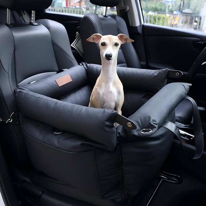  Dog Car Seat for Small Medium Dogs, Pet Car Seat Travel Bed with Storage Pockets and Dog Safety Belt, Easy to Install and Fully Removable (Blau)
