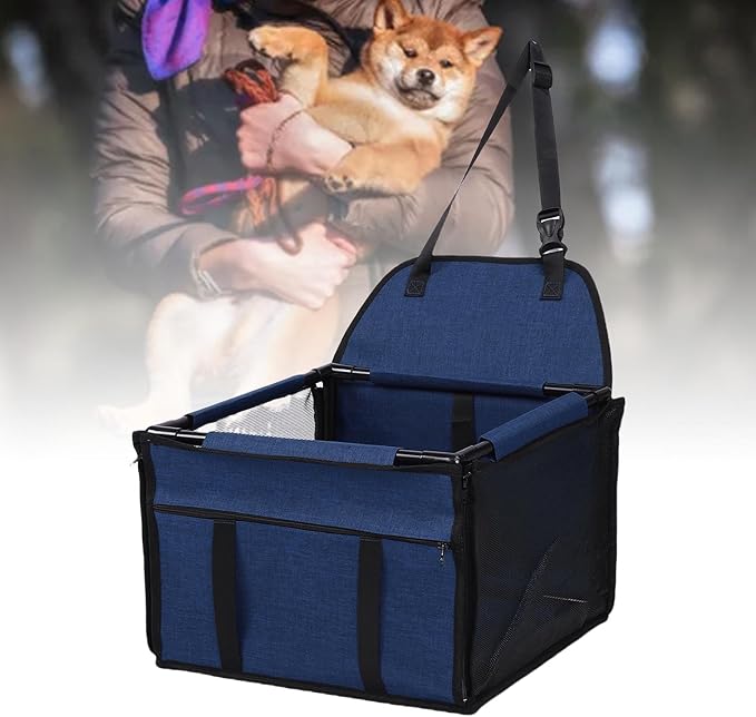 Dog Car Seat, 39x39x27cm Large Capacity Water Proof Foldable Portable Pet Car Seat for Travel, Detachable Washable Dog Booster Carrier (Dark Blue)