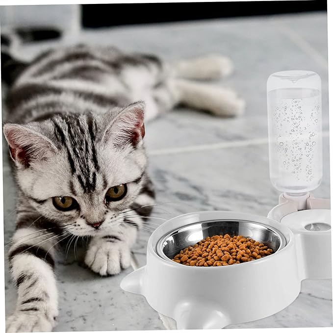 Automatic Pet Feeder with Water Dispenser Dual Use Food Bowl for Dogs and Cats Versatile and Water Supply Transparent Bottle for Easy Monitoring Grey Color