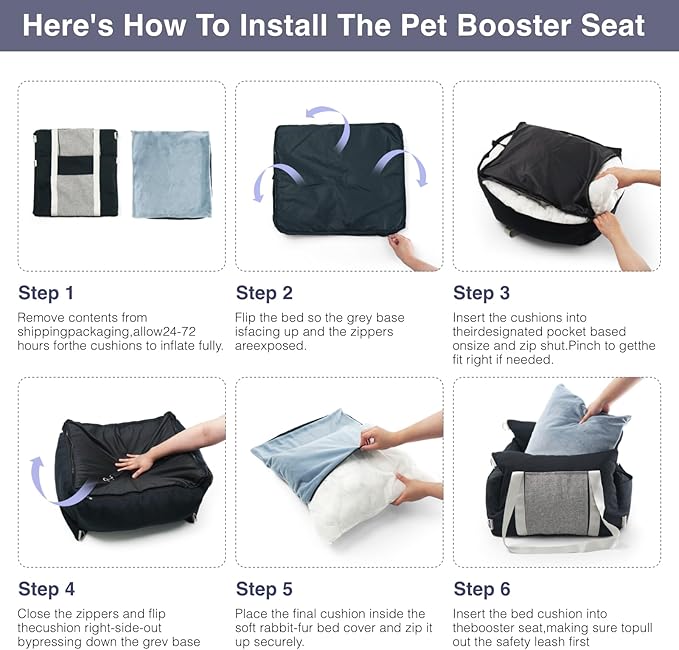 Pet Car Booster Seat for Small Dogs up to 25 lbs with Safety Straps, Storage Pockets, Travel Carrier Bed with Detachable Cover, Machine Washable (Black)