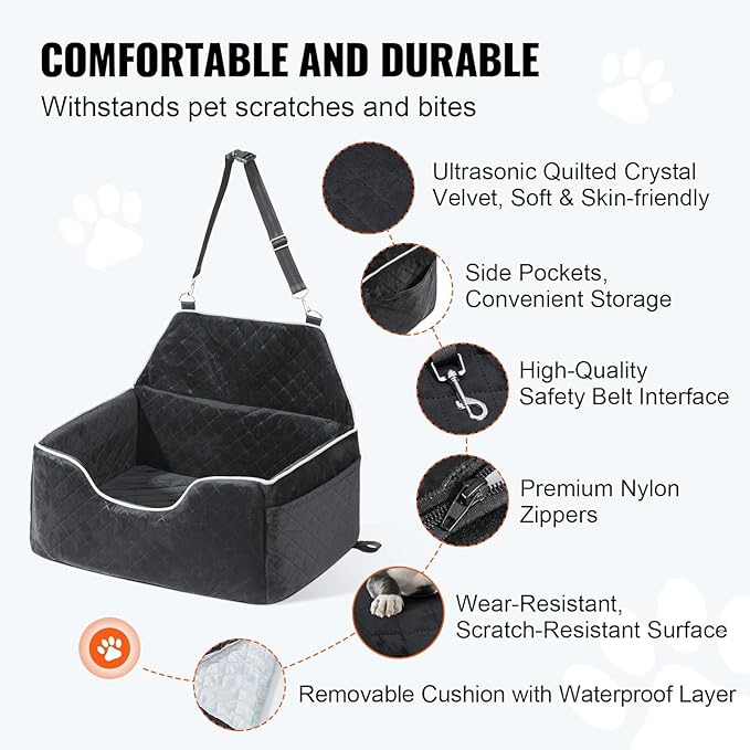 Dog Car Seat for Large Medium Dogs up to 60 lbs or 2 Small Dogs – Elevated Dog Booster Seat for Cars with Memory Foam Cushion, Backseat Pet Car