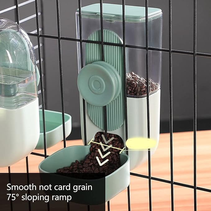 Cage Hanging Automatic Food Water Dispenser, Water Food Bowl for Cage Pet, Dog Cat Feeder and Water Dispenser, Feeding Station for Cats Dogs Ferrets Rabbit Bunny (Mint Green)