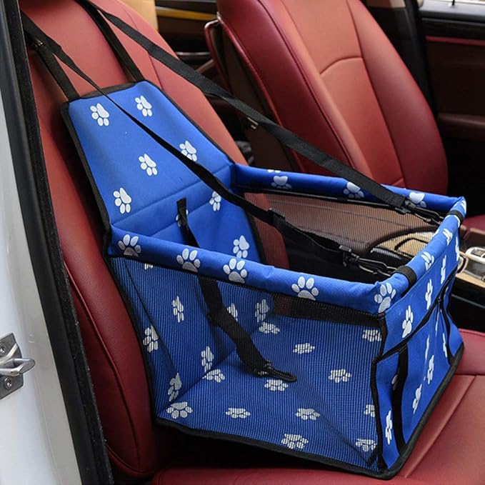 Foldable Car Pet Dog Seat Cover, Oxford Fabric Pet Carrier with Mesh Window, Blue Foldable Dog Booster Seat for Back Seat, Includes 3 Support Rods for Small Medium Dogs