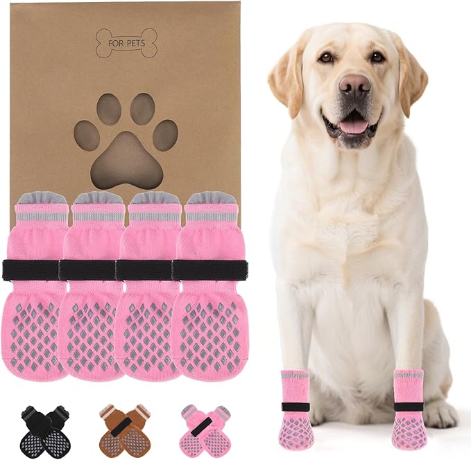 KOOLTAIL Anti Slip Dog Socks Booties to Prevent Licking Paws Scratching, Pet Boots&Paw Protector for Hardwood Floors, Dog Shoes for Winter, Traction Control Grip Socks for Small Medium Large Dogs XL