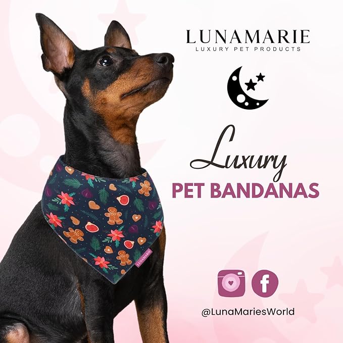 LunaMarie - Luxury Pet Birthday Bandanas -Premium & Silky Poly Fabric | 100% Handmade | Custom Shape Dual Layered (Gingerbread & Figs, Small)