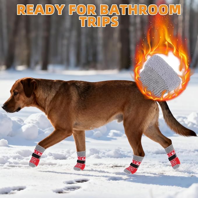 KOOLTAIL Dog Socks to Prevent Licking Paws, Dog Christmas Outfit Shoes for Winter Snow Pavement, Warm Fleece Pet Boots & Paw Protector for Hardwood Floors Anti Slip, Small Medium Large Size, Red L