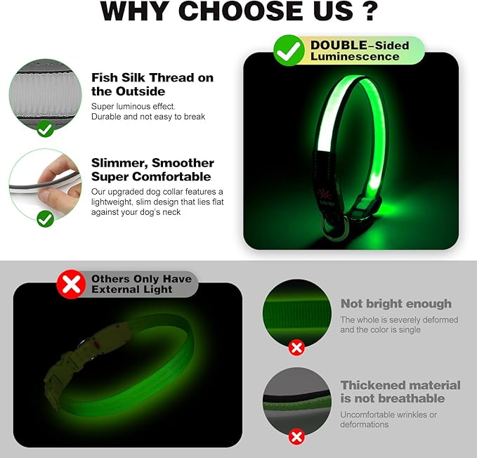 Light Up Dog Collar, Multicolor LED Dog Collar with 7 Lighting Modes - USB-C Rechargeable, Real-Time Battery Indicator, Waterproof & Adjustable Glow Collar for Safe Night Walks (L)