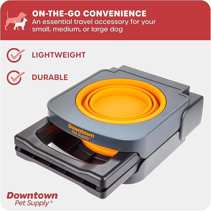 Downtown Pet Supply Raised Dog Bowl - Portable Feeder for Travel - Collapsible Silicone Design - 5 Cups Capacity - Lightweight Pet Feeder - Ideal for Small, Medium & Large Dogs - Dog Feeding Station
