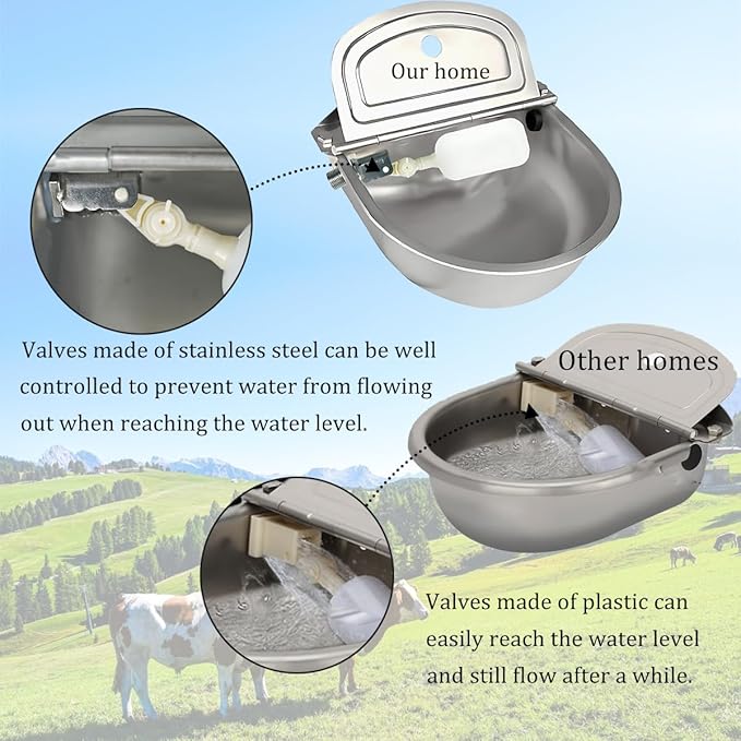 Automatic Animal Drinking Water Bowl, 304 Stainless-Steel Livestock Waterer with Float Valve, Large Capacity Outdoor Trough for Dogs Horse Goat Pig Cow