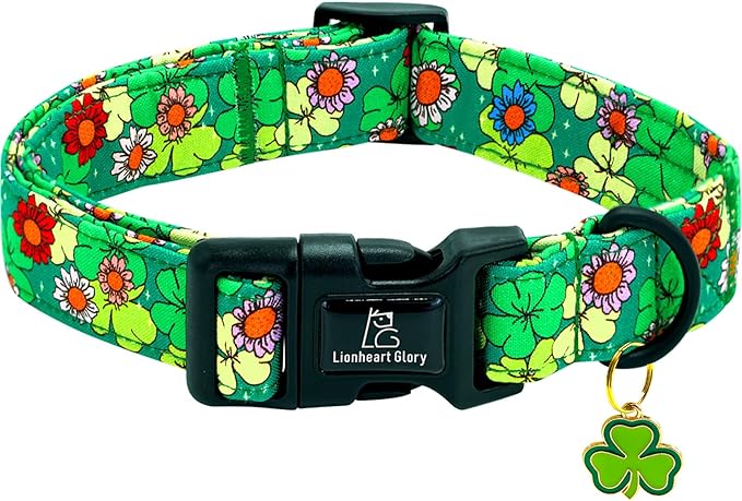Lionheart glory St. Patrick's Dog Collar-Lucky Clover Shamrock Green Spring Trefoil Dog Collar for Small Dogs Adjustable Heavy-Duty Dogs Collars Pet Gift Female
