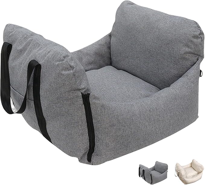 ETIAL Dog Car Seat for Small & Medium Dog, Non-Slip Dog Carriers with Storage Pockets and Dog Safety Leash, Portable Pet Travel Carrier Bed for Car, Truck, and SUV (Grey,18.5"x17.7"x10.6")