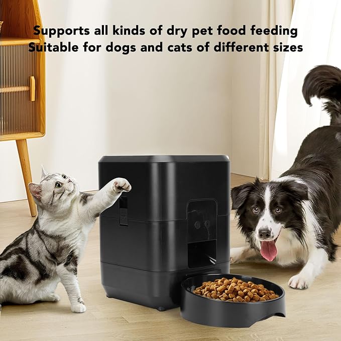 Automatic Dog Feeder, Timed Portion ControlDry Food Dispenser Accurate Distribution for Small and Large Cats Dogs Parallel Timed Feeding Suitable for Multi Pet Households (Black)