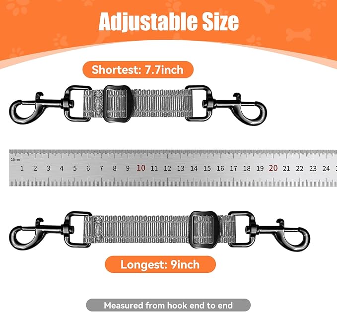 Dog Collar Safety Clip, Adjustable Backup Safety Strap, Double-Ended Leash Connector, High Reflectivity, Suitable for Dog Harnesses to Collar Safety Clips (Grey)