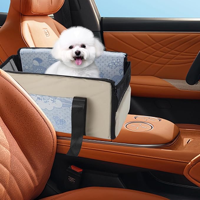 Center Console Dog Car Seat, Portable Pet Console Car Ceat for Small Dogs and Puppy Support Pet Up to 11lbs(Beige)