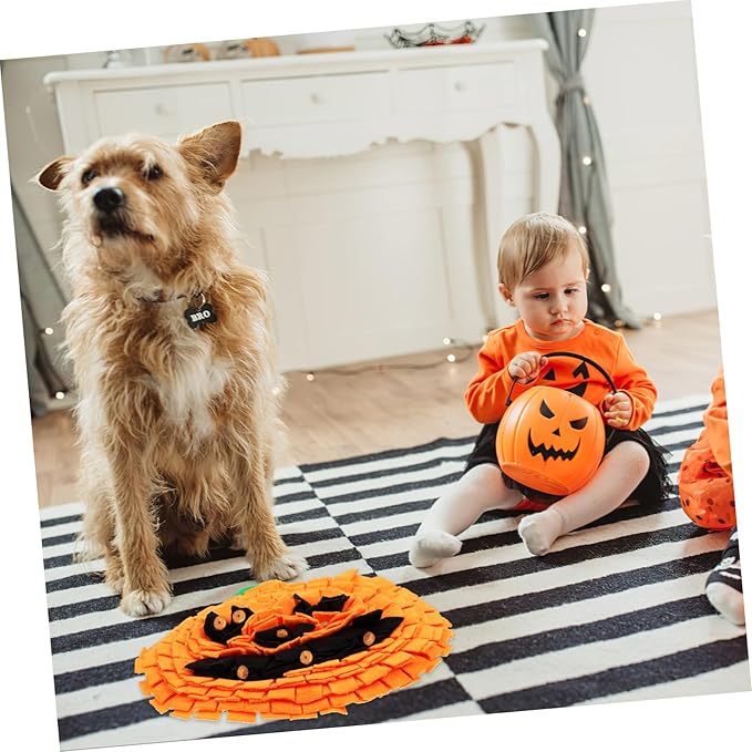Garneck Pumpkin Dog Snuffle Mat Bright Sniffing Feeding Mat for Large Breeds Unique Design Durable Polar Fleece Easy to Clean Fun Interactive for Pets