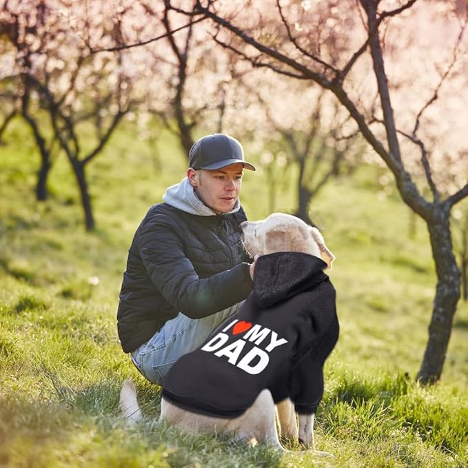 GreenJoy Dog Sweater Dog Hoodie Cold Weather Dog Coat Hooded Sweatshirt for Puppies,Cats, Small Medium Large Dogs(X-Large, Black (I Love My Dad))