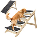 Foldable Dog Stair 2-in-1 with 4 Steps, New Zealand Pine Frame and Non-Slip Carpet Suitable for High Beds, Car,Couch, Durable Wooden Pet Stairs for Small Medium and Large Dogs, No Assembly Required