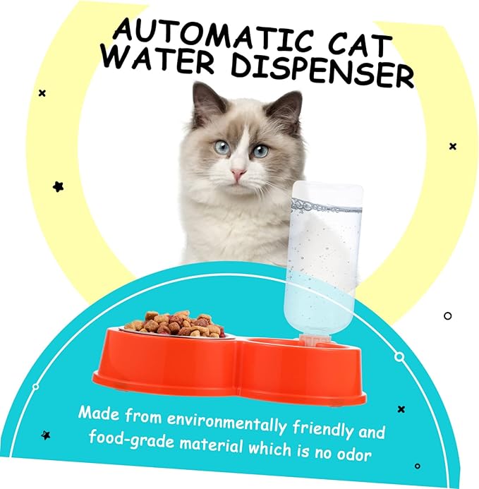 TOYANDONA Tip Automatic Cat Water Dispenser and Food Bowl Set Dual Bowl PET Feeder Spill-Proof Design Plastic for Cats and Dogs