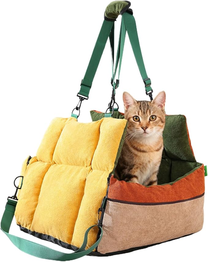 Dog Booster Car Seat - Soft Portable 2-in-1 Pet Carrier with Pockets and Seatbelt | Large Cat Carrier - for Truck SUV Back Front Road Trip Daily Commute Puppy Indoor Golf Cart Outing Shopping Public