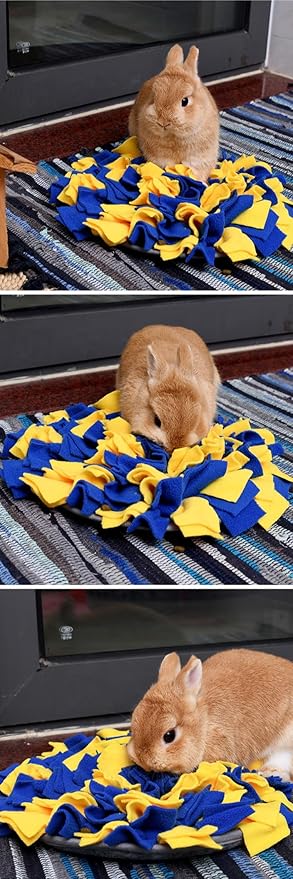 Small Round Pet Snuffle Mat, Plush Feeding and Nose Work Training Pad for Small Animals (Yellow)