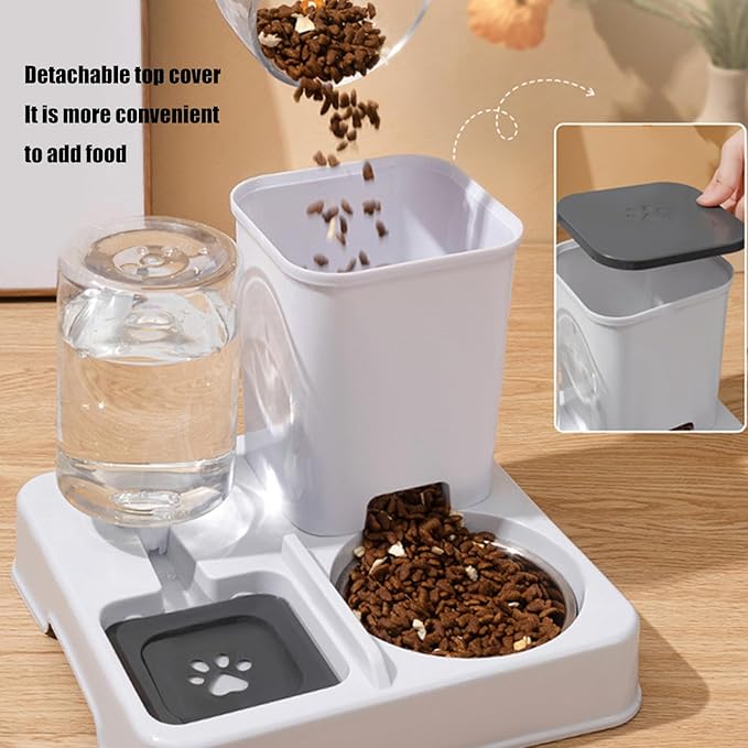 2IN1 Dog Double Bowl Feeder Clear Water Dispenser and Food Pet Automatic Waterer Large Capacity Feeding Accessory for Cats Food Dispenser