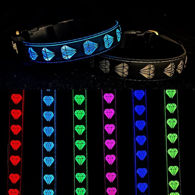 Subversive USB-C led Light up Airtag Dog Collar, Subversive 3D Sunflower Design Comfortable and Soft Material,Multicolored Lighting (D-Black, S(11.8-15.7"))