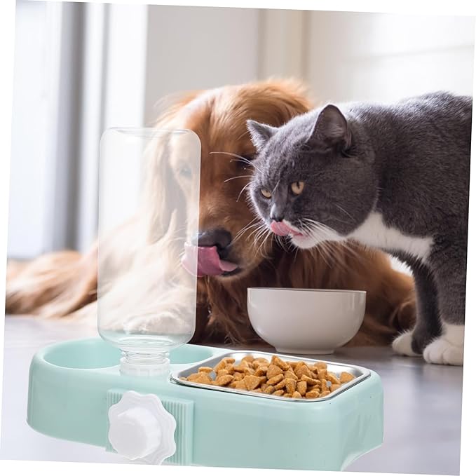 Detachable Automatic Pet Feeder and Water Dispenser for Dogs and Cats Bite-Resistant Easy Clean Hanging Design Blue Color for Indoor Use