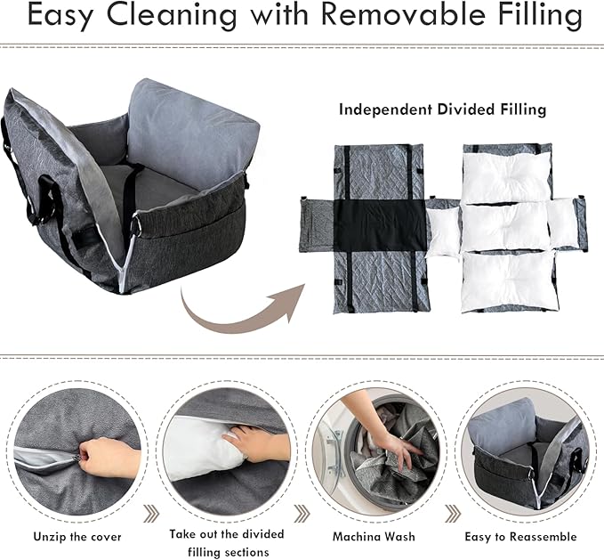Dog Car Seat for Small/Medium Dogs Under 40 lbs - Elevated Pet Seat with Safety Belt, Non-Slip Base, and Storage Pockets for Car Travel (Gray, 30 x 20.5 inch)