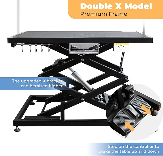 Electric Pet Dog Grooming Table, 50" Heavy Duty Grooming Table Professional Double X-Lift for Large Dogs Adjustable Height: 12"-45.8" Non-slip, AC Outlets, Storage Tray, 2 Nooses, Black