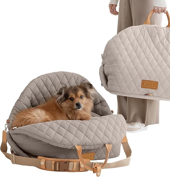 Dog Car Seat for Small Dogs, Pet Seats for Cars with Clip-On Safty Leash, Detachable Washable Pet Car Seat Travel Bed Under 25lbs (Grey)