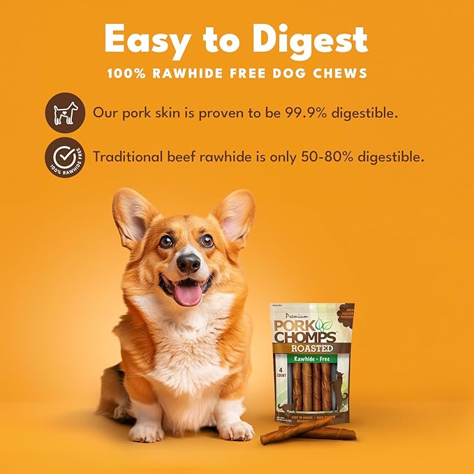 Pork Chomps Roasted Pork Skin Dog Chews, 6-inch Twists, 4 Count