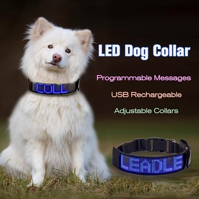 Leadleds Programmable Dog Collar Flashing Light Up Rechargeable Pet Dog Safety Collar Glow in The Dark Light-up Neck Loop - Blue LED