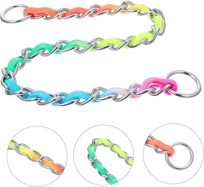 SUPVOX Rainbow Colored Dog Pulling Rope Collar Lightweight Durable Nylon Training Chain for Dogs Comfortable Fit Easy to Install for Outdoor Activities