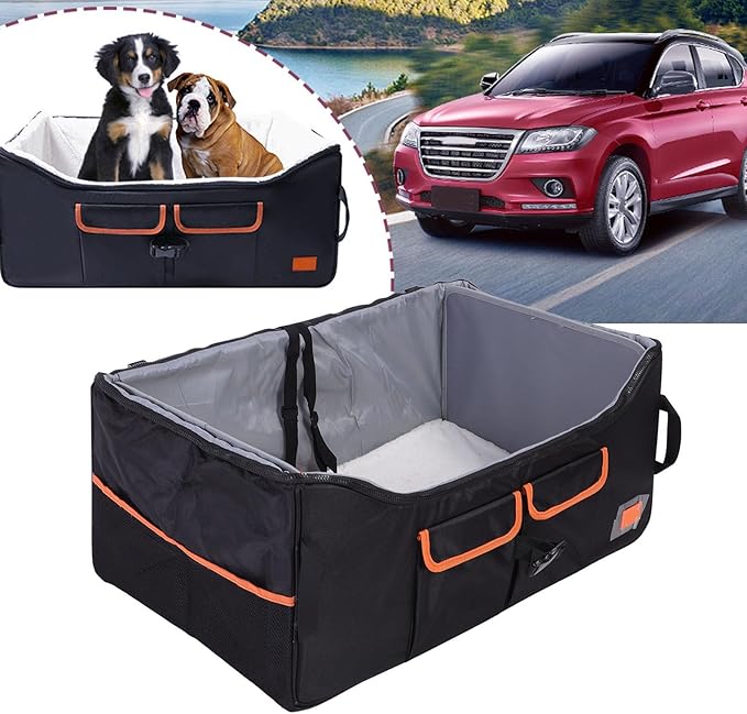 Dog Car Seat, 70x41x32cm Nylon Plush Pet Car Seat with Adjustable Belt for Cat, Puppy Carrier for Medium Small Dogs, Dog Carseat, Dog Booster Car Seat for Front and Back Seats