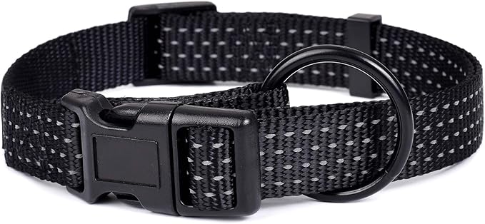 Mile High Life Dog Collar, Nylon Reflective Dog Collars w Pull D-Ring, Light Weight Puppy Collars, Hanger Dog Collars for Large Dogs(Black, Large Neck 16"-21")