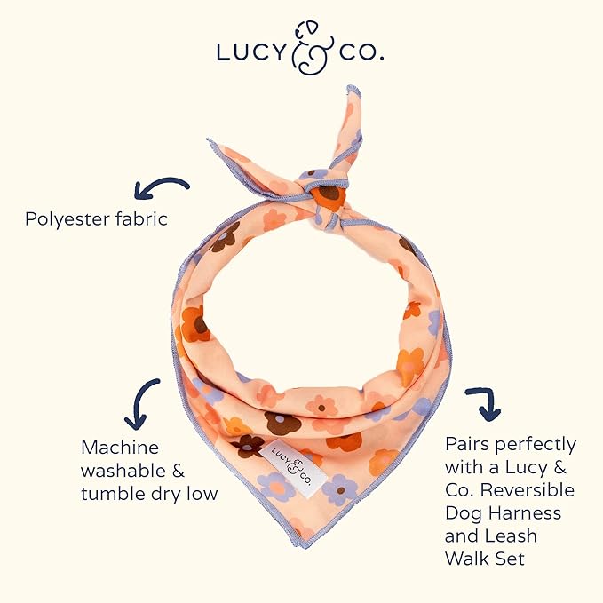Lucy & Co. Let's Groove Bandana - Durable Comfortable Dog Bandana - Machine Washable - Designer Puppy Accessory - Small Purple Coral Floral