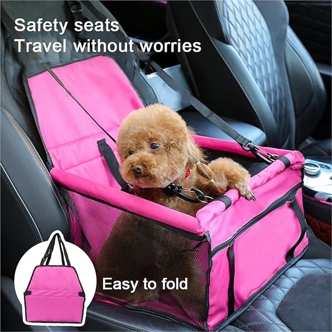 Small Dog Car Seat Shortened Harness with Swivel Metal Spring Hook Ideal Washable Portable Pet Booster Seat Suitable for Small Dogs and Pets(Pink)