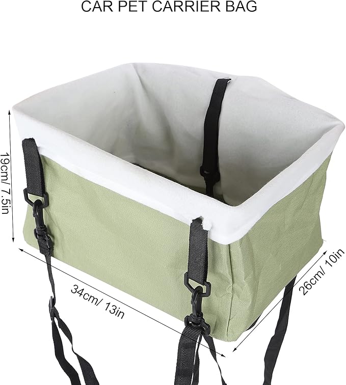 ZJchao Dog Car Seats for Small Dogs, Portable Travel Bag with Safety Traction Belt and Blanket, Non-Slip Backing, Adjustable Shoulder Straps, Green