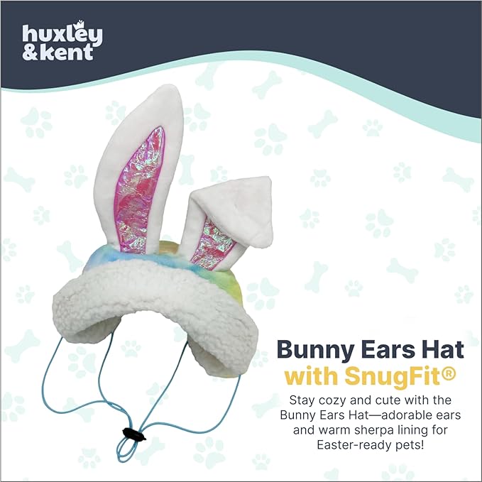 Huxley & Kent Pet Hat for Dogs & Cats - Cute Easter Costume Hat with SnugFit Adjustable Straps - Soft Cap for Spring, Photos & Parties - Bunny Ears, Extra Large
