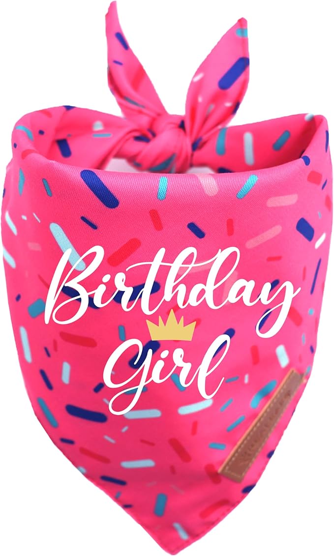Realeaf Birthday Girl Dog Bandana, Dog Birthday Party Supplies,Premium Durable Fabric, Bandana for Small and Medium Dogs Pets (Pink, Small)