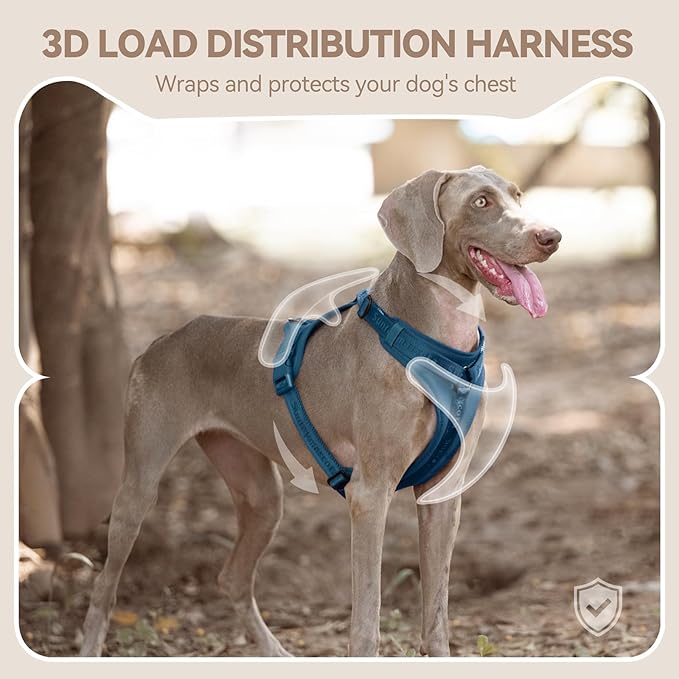 No Pull Dog Harness with Lycra, Three-Point Force Dispersion & 3D Padding, Adjustable Breathable Mesh for Small Medium Large Dogs(Prussian Blue,S)