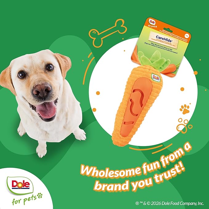 Dole for Pets® Dog Puzzle Toy with Squeaker, Carrot Snuffle Dog Treat Toy for Small and Medium Dogs, Dog Enrichment Toys