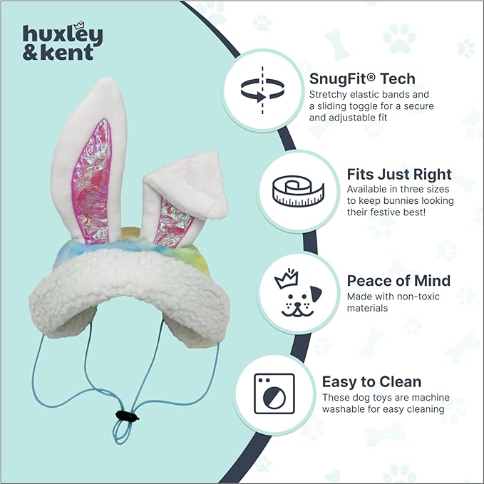 Huxley & Kent Pet Hat for Dogs & Cats - Cute Easter Costume Hat with SnugFit Adjustable Straps - Soft Cap for Spring, Photos & Parties - Bunny Ears, Extra Large