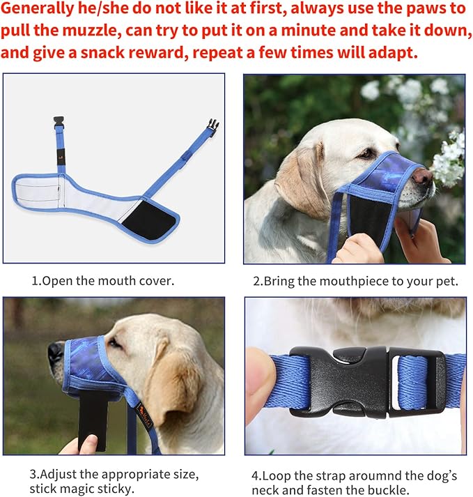 HEELE Dog Muzzle,Soft Nylon Muzzle Anti Biting Barking Chewing,Air Mesh Breathable Drinkable Adjustable Loop Pets Muzzle for Small Medium Large Dogs 4 Colors 4 Sizes (P-Sky Blue, XL)