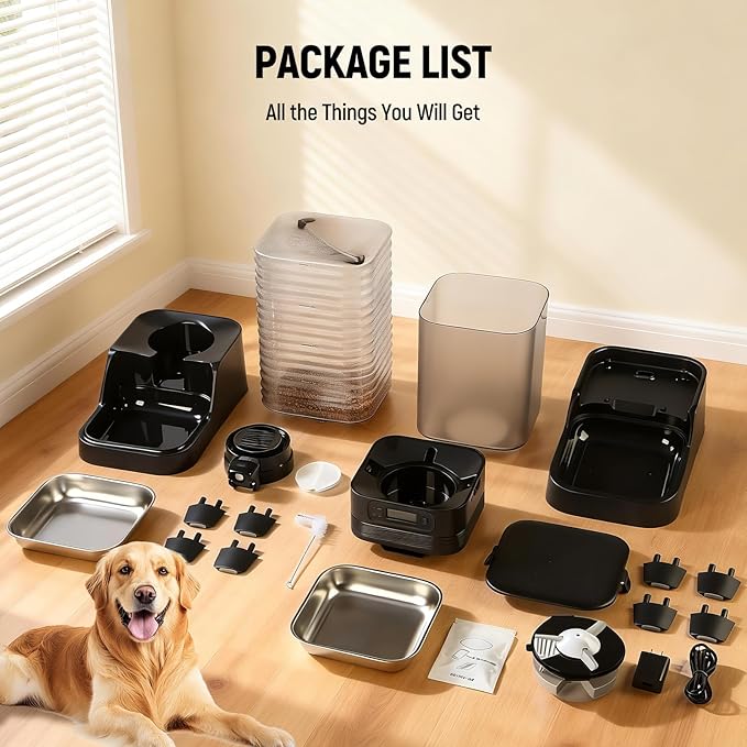 Marchul 7L Automatic Dog Feeder Large Breed and 8L Automatic Gravity Pet Water Dispenser with Patented Faucet, Stainless Steel Bowl, Adjustable Elevated Base, Battery Operated, Timed Cat Feeder