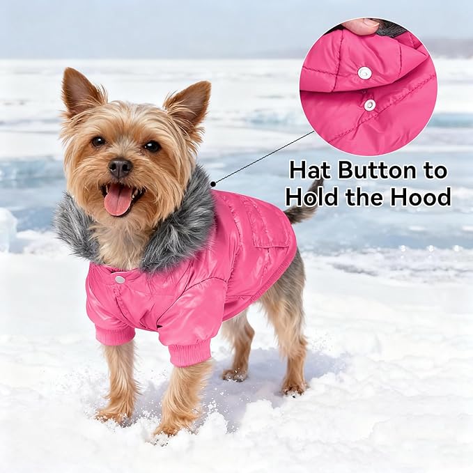 LESYPET Dog Coat for Small Dogs, Windproof Doggie Puffer Jacket with Leash Hole, Extra Warm Dog Jacket Winter Coat, Pink XXL