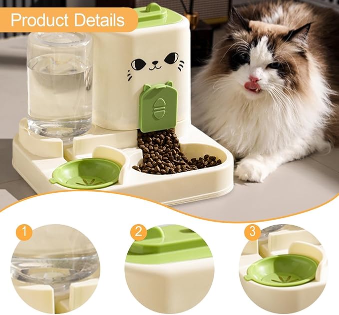 2 in 1 Automatic Pet Feeder and Water Dispenser with 1800ml Food Capacity, 800ml Water Container for Cats and Small Dogs, Travel Feeding Station- Green