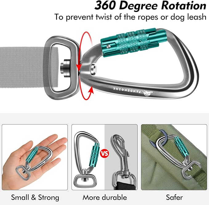 Locking Carabiner Clip 2.5" with Swivel Ring for Securing Pets, Dog Leash Harness, Camping, Hiking, Keychains
