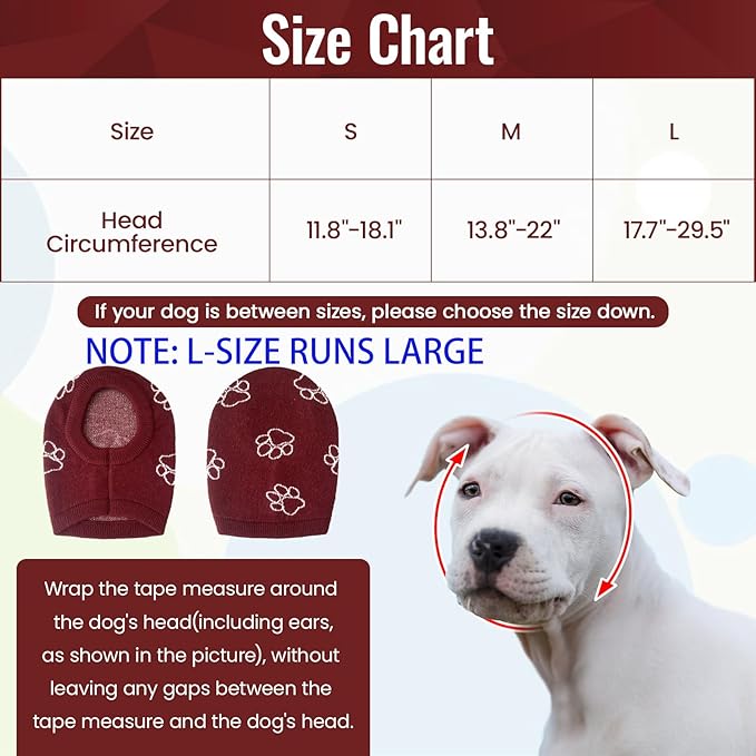Nanaki Dog Hats Calming Hoodie-Dog Ear Covers Head Cover Protector Hematomas Wraps, No Shake Ear Wrap Muffs Noise Protection, Anxiety Relief, Fireworks, Grooming, Thunderstorm, Bath, Vet Visit